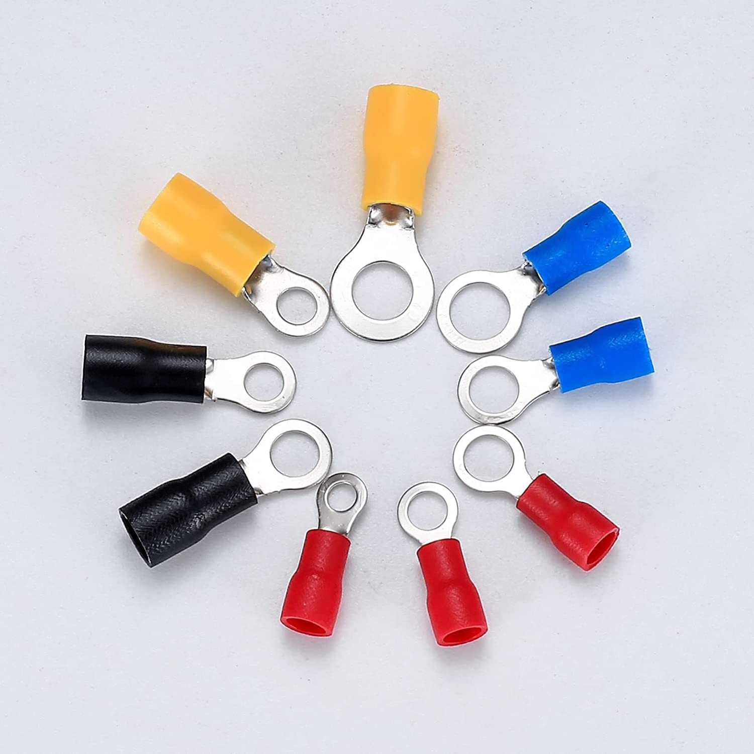 200 Pcs Mixed Quick Disconnect Ring Terminals, Insulated O Ring Crimp Terminals