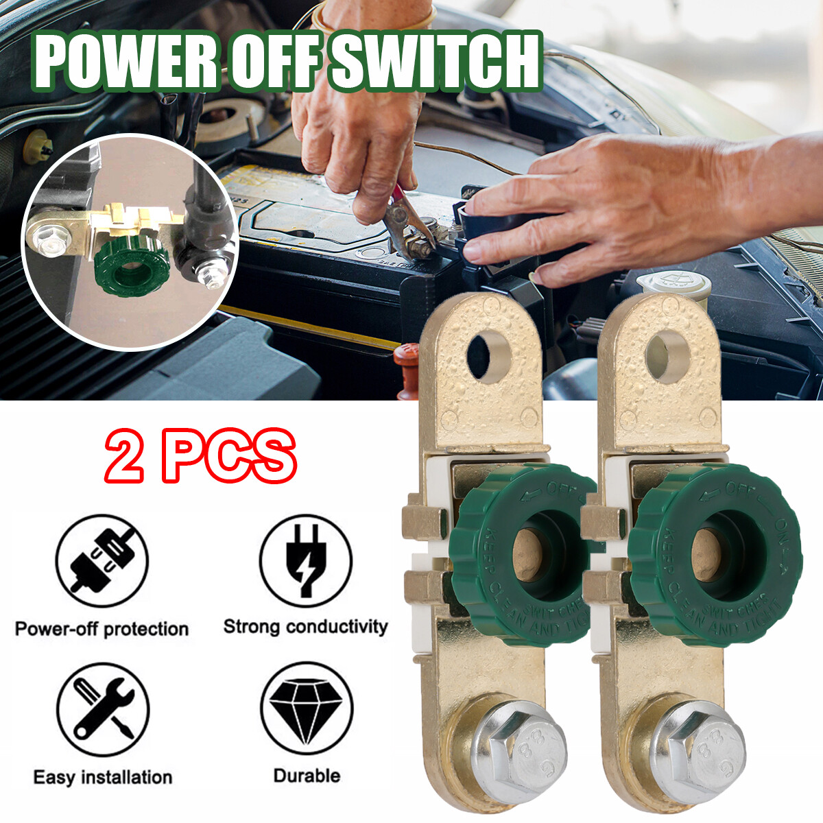 2pcs Battery Terminals Quick Disconnect Auto Boat Post Off Master Kill Switch