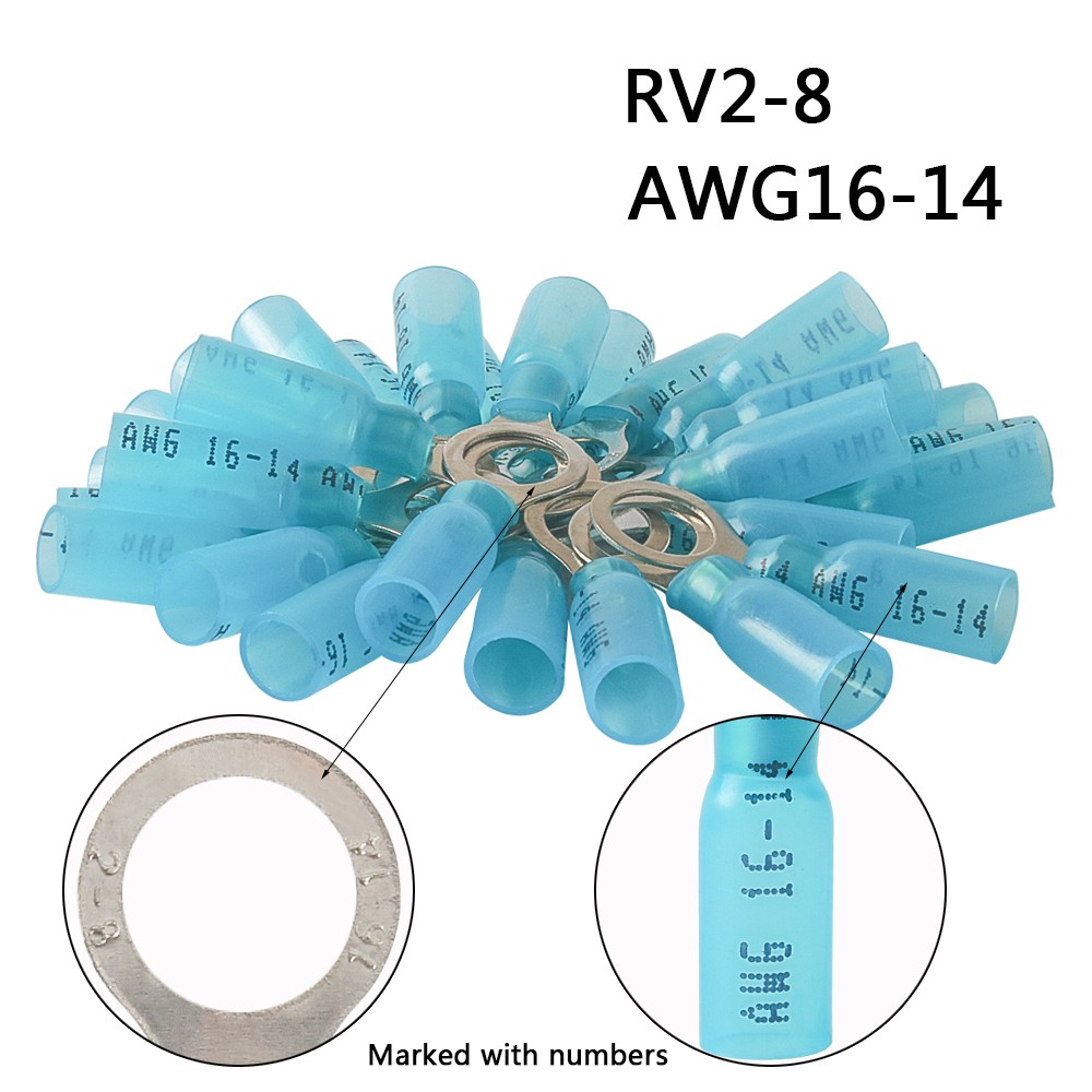 50PCS Heat Shrink Ring Terminals Wire Connectors Blue 16-14 AWG Gauge 5/16 Hole