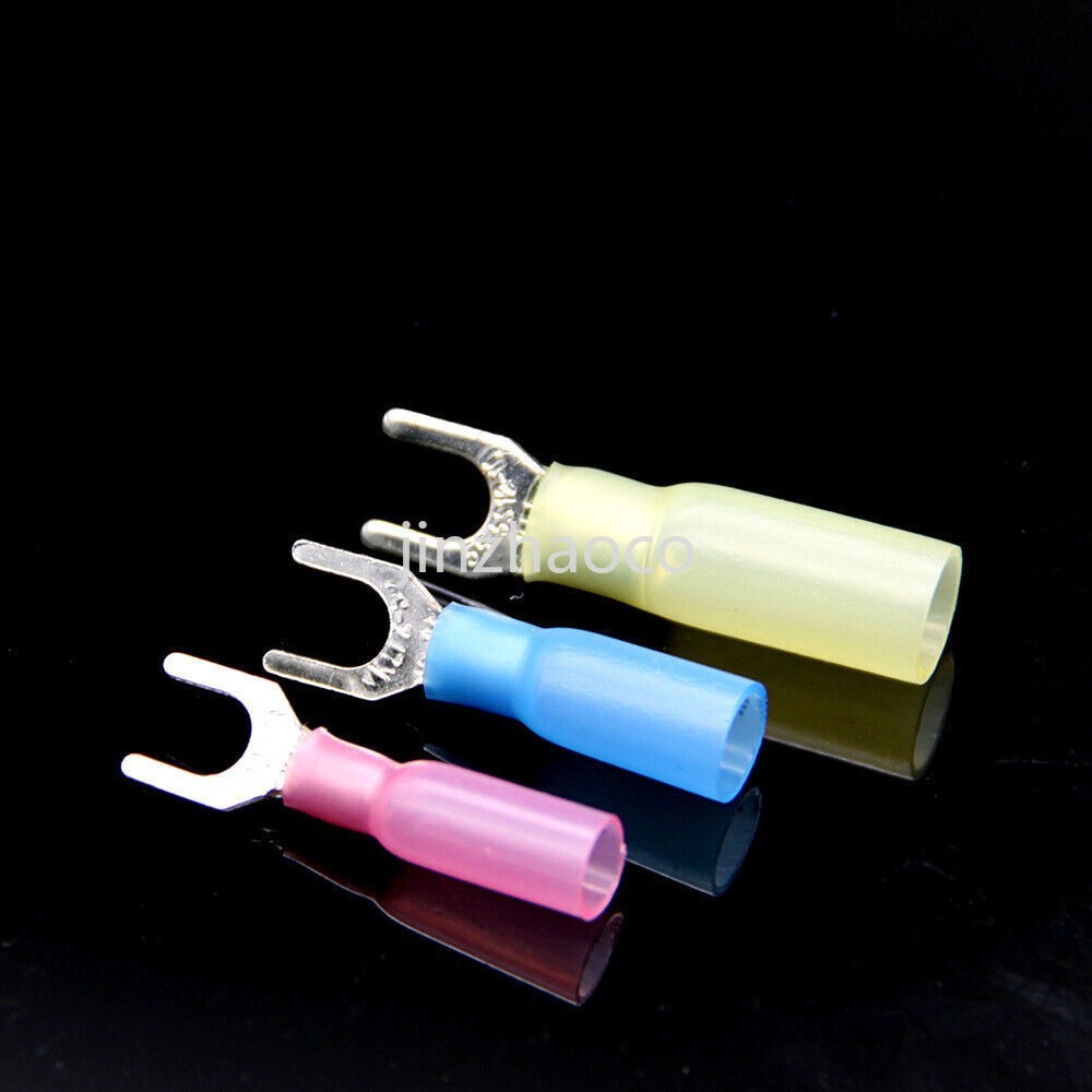 120PCS，22-10AWG， Insulated Heat Shrink Fork Terminals Crimp Wire Connectors