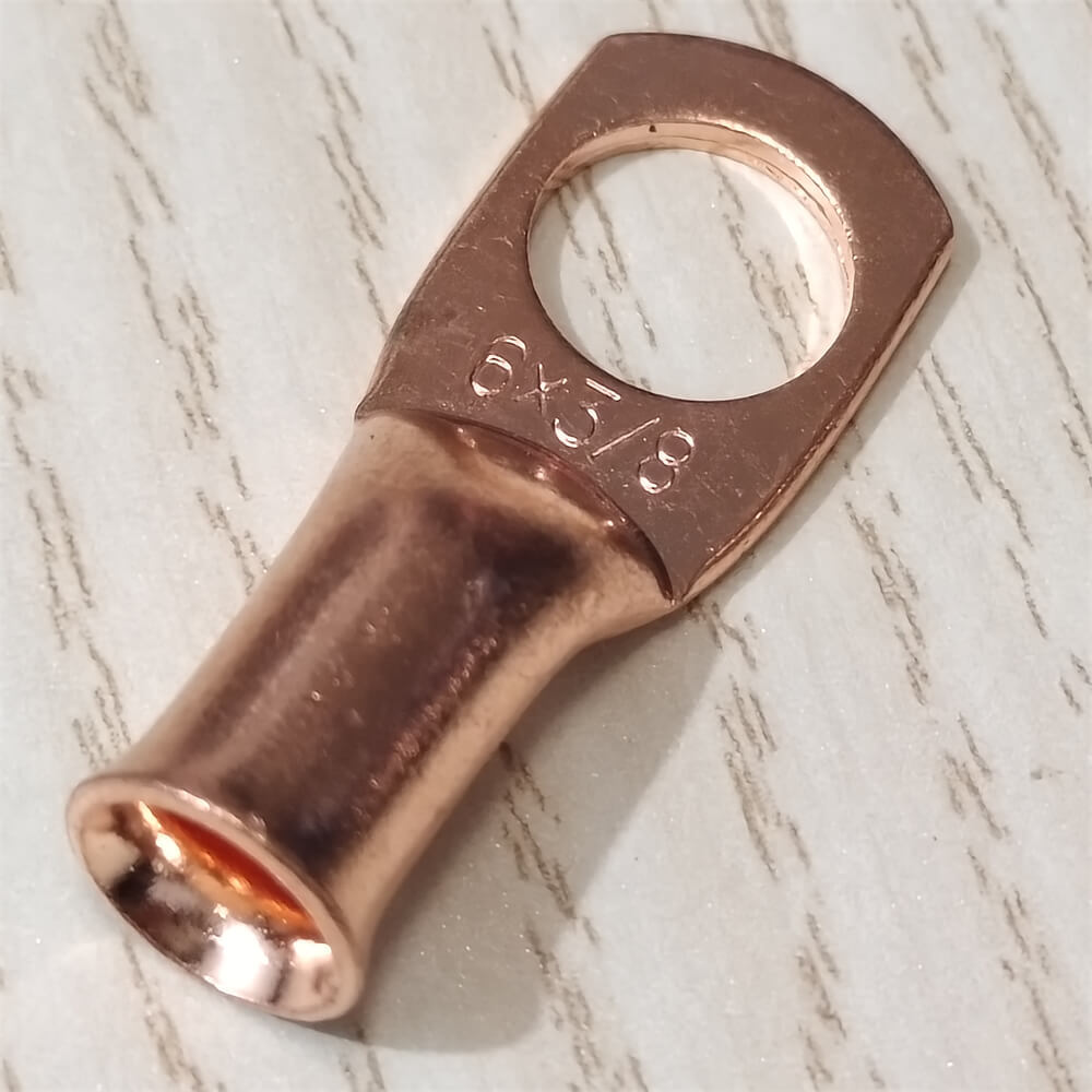100PCS 6 Gauge Ring 3/8″ Hole Terminal Battery Lug Bare Copper Un-Insulated AWG