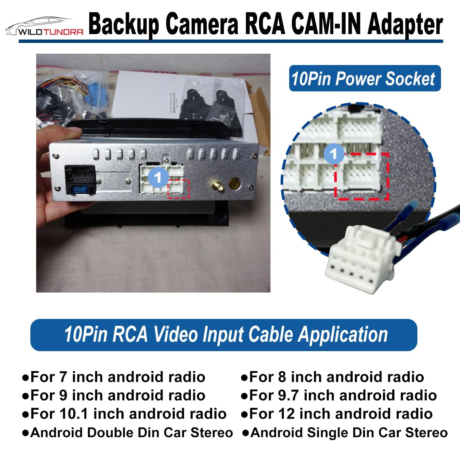 10 Pin Backup Camera Harness Adapter for Android Car Stereo RCA Small, Black
