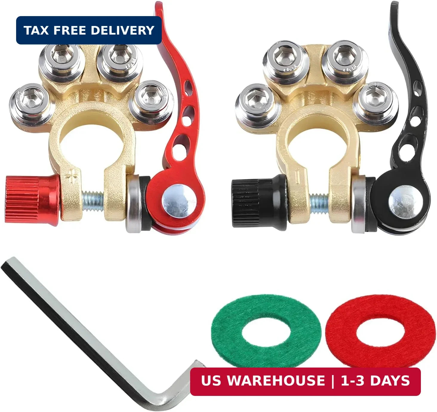 2PCS Car Battery Terminal Connectors 4-Way Quick Release Positive Negative Pair