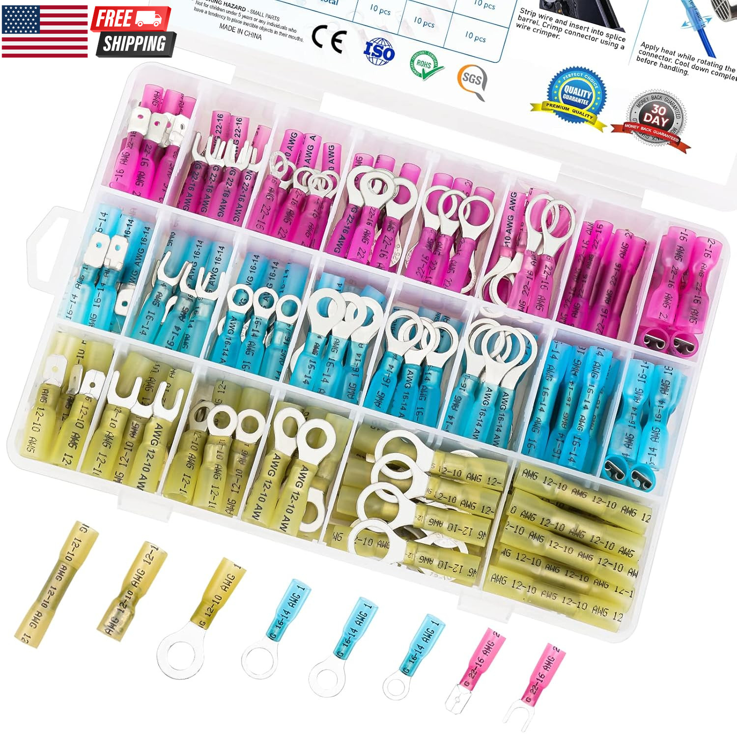 250Pcs Heat Shrink Wire Connectors, Waterproof Automotive Marine Electrical Term