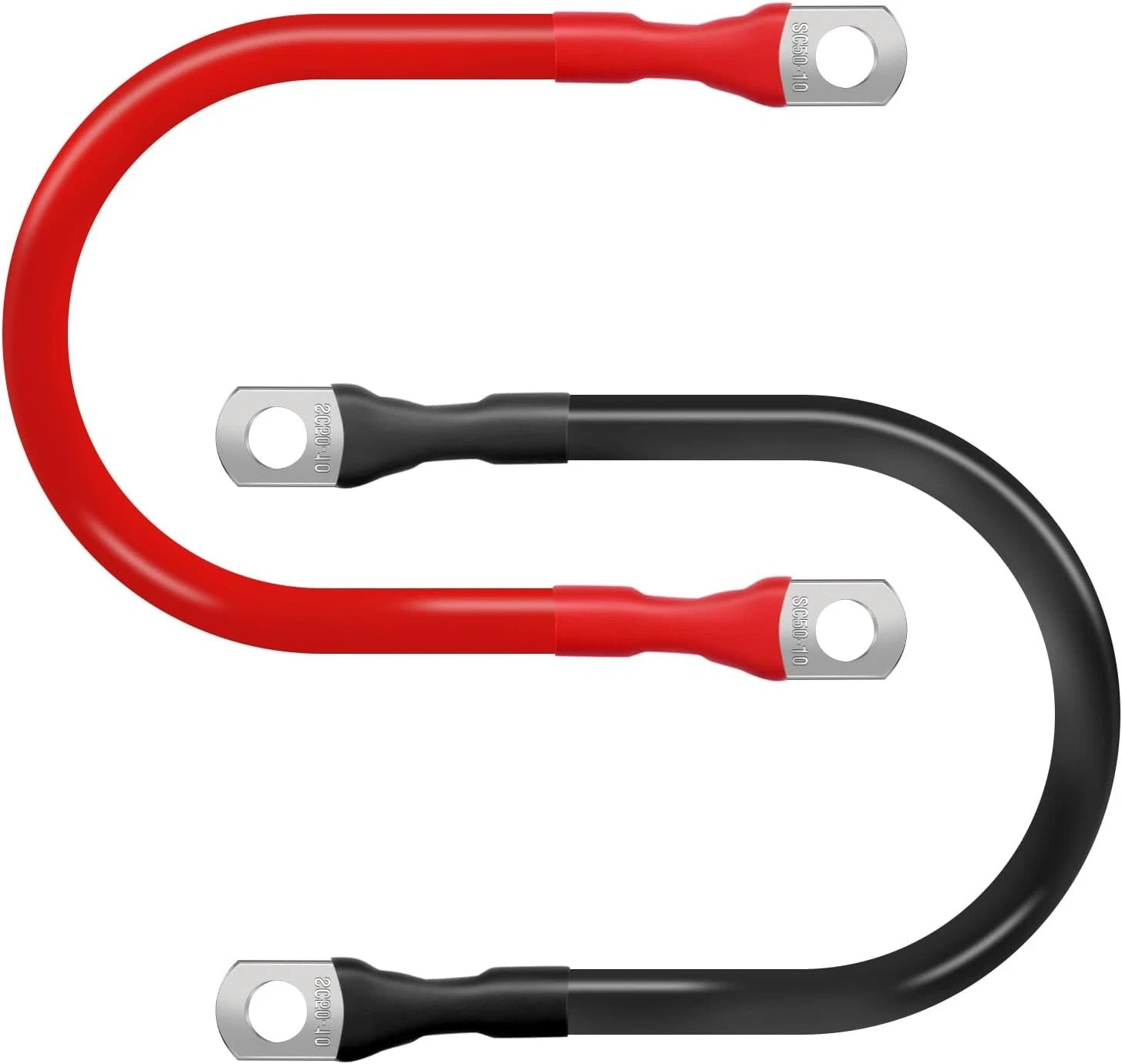 2AWG 1FT Heavy-Duty Battery Cable Set (1 Positive & 1 Negative), 3/8″ M10 Thicke