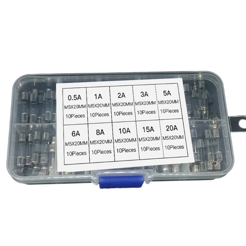 Glass Tube 5x20mm Fine Fuses Slow Glass Fuses 100pcs/set for Electrical Safety