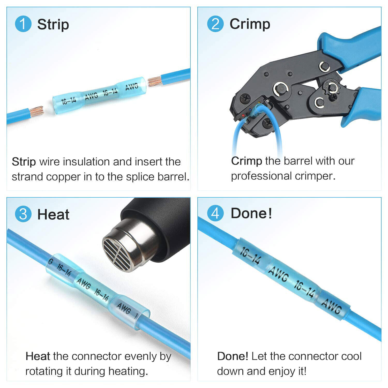 26-10AWG 200/50pcs Heat Shrink Butt Wire Connectors Crimp Terminal Waterproof