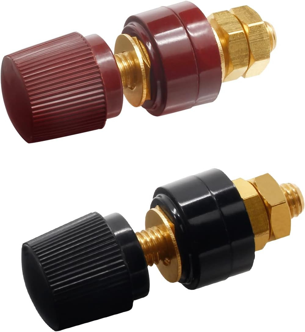 2 Pcs 1/4″ Copper Battery Terminal Studs, M6 Binding Post Connectors Red & Black