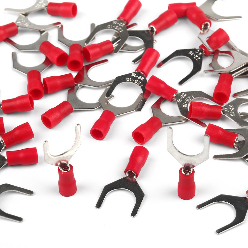100PCS Red 22-16 AWG Insulated Crimp Spade Fork U Terminal Connectors SV1.25-10