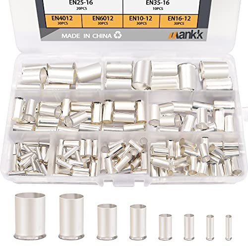 166pcs Wire Ferrules Kits Awg1/0 2/0 2 4 6 8 10 12 Silver Plated Copper Crimp