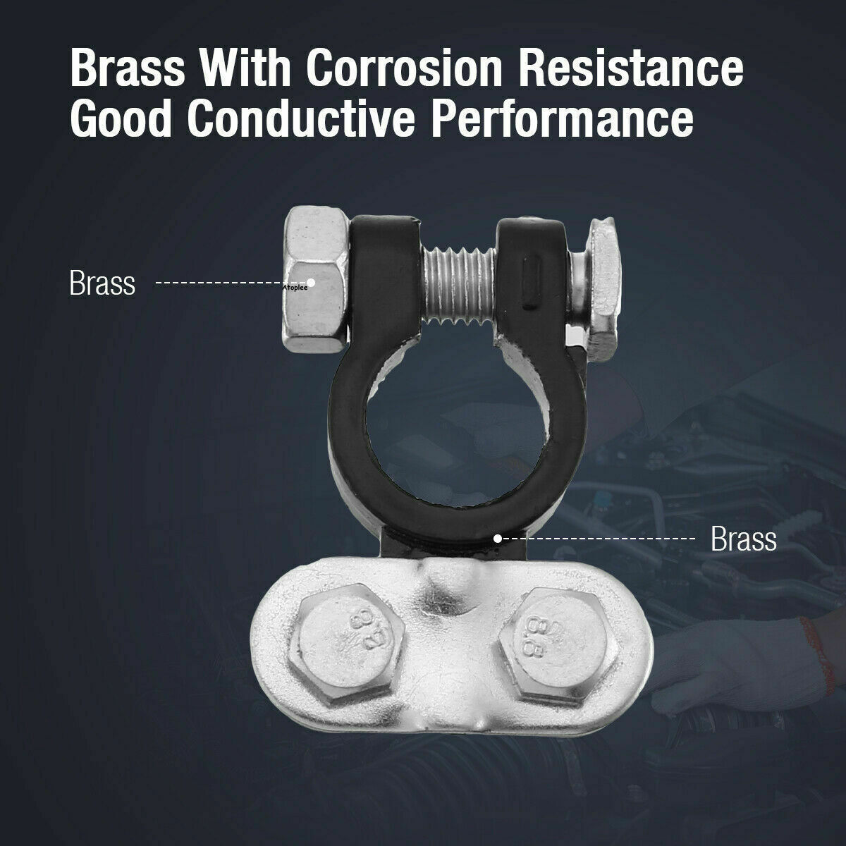 2Pcs Car Battery Terminals, Top Post Connectors with Protector, Universal Fit