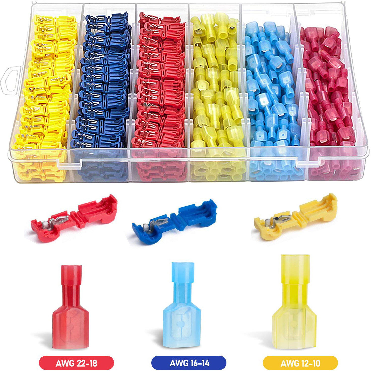 240pcs T T-Taps Wire Terminal Connectors Insulated 22-10 AWG Quick Splice Kit