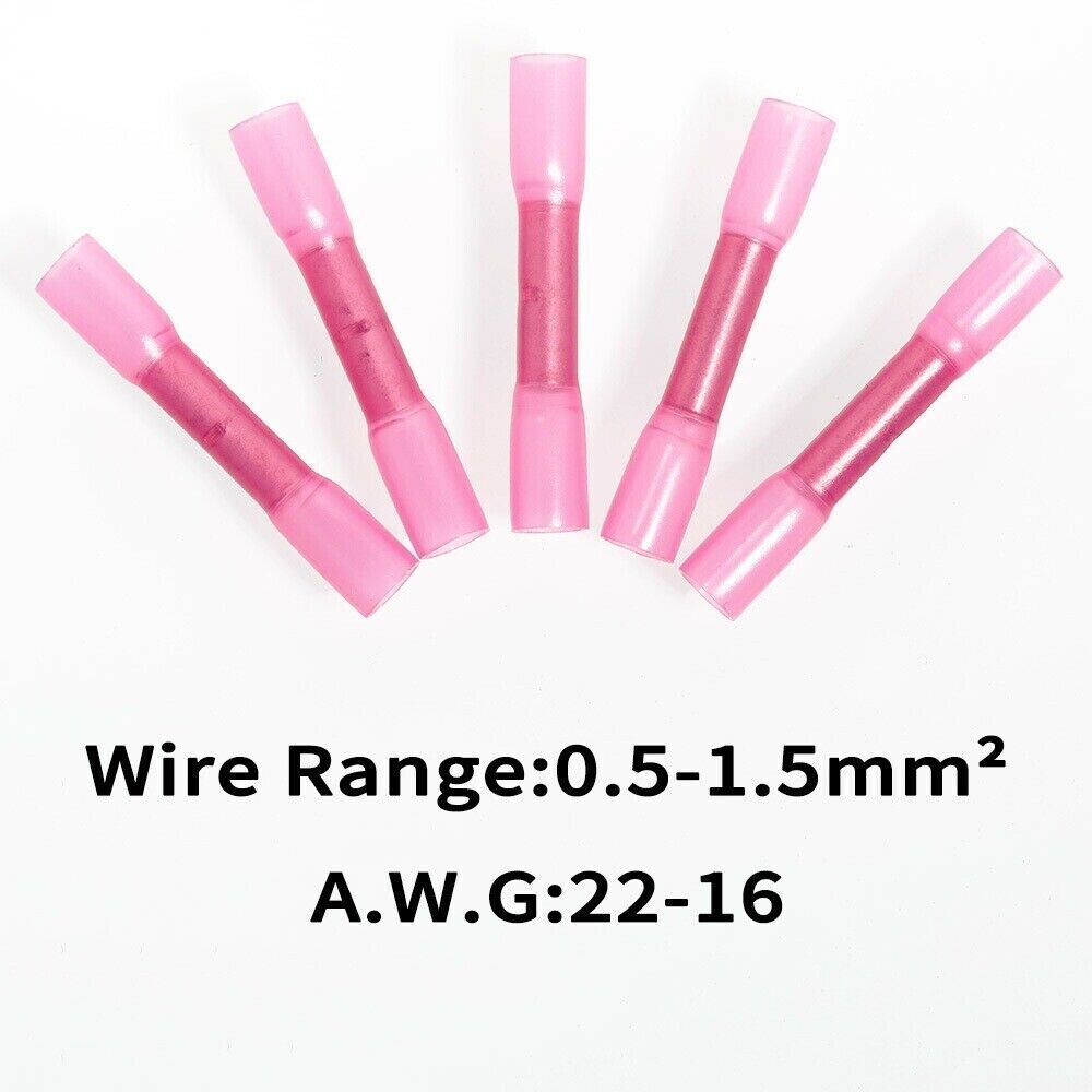 Heat Shrink Waterproof Wire Connectors Red 22-16 AWG Butt Seal Terminals