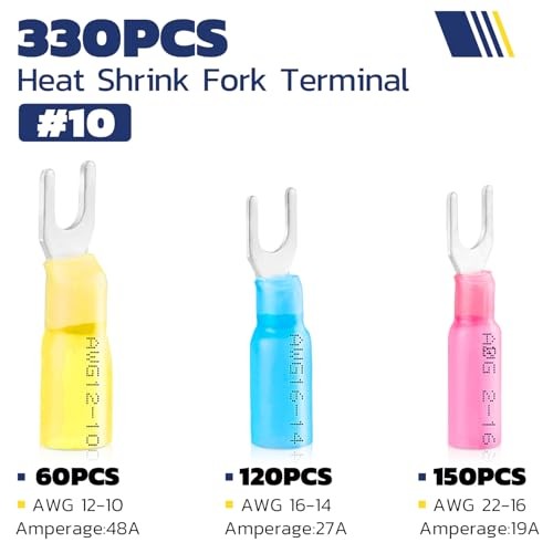 330PCS Heat Shrink Fork Terminals, 22-10 AWG, #10, 3Colors | #10 330PCS Kit