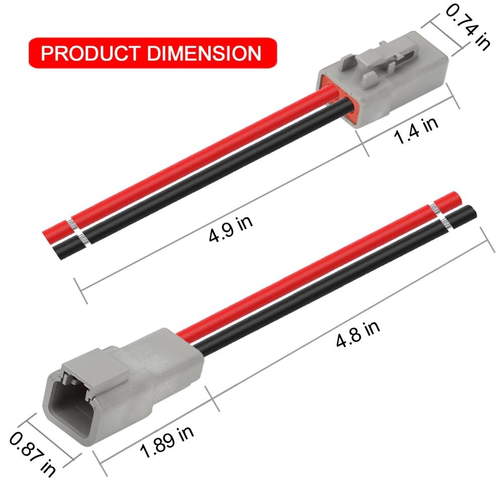 2 Pin Connector with 12 AWG Cable Wire 2 Way DT Automotive Waterproof