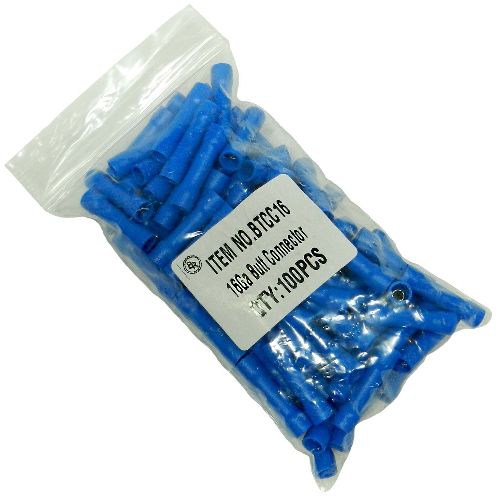 100 Pcs Pkg 16-14 Gauge Ga AWG Blue Vinyl Butt Crimp Splice Connectors Insulated