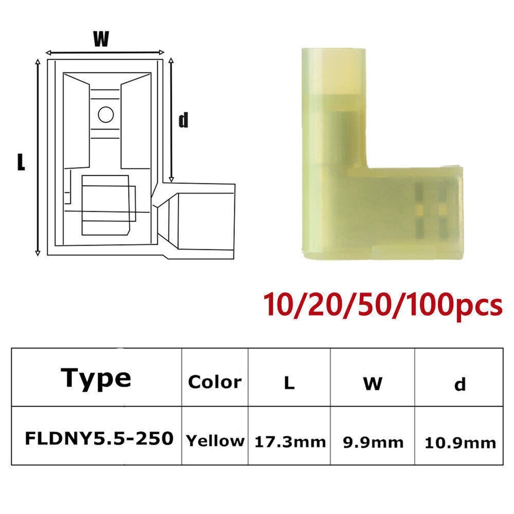 12-10 AWG 90 Degree Nylon Flag Spade Terminals Crimp Female Connector Insulated