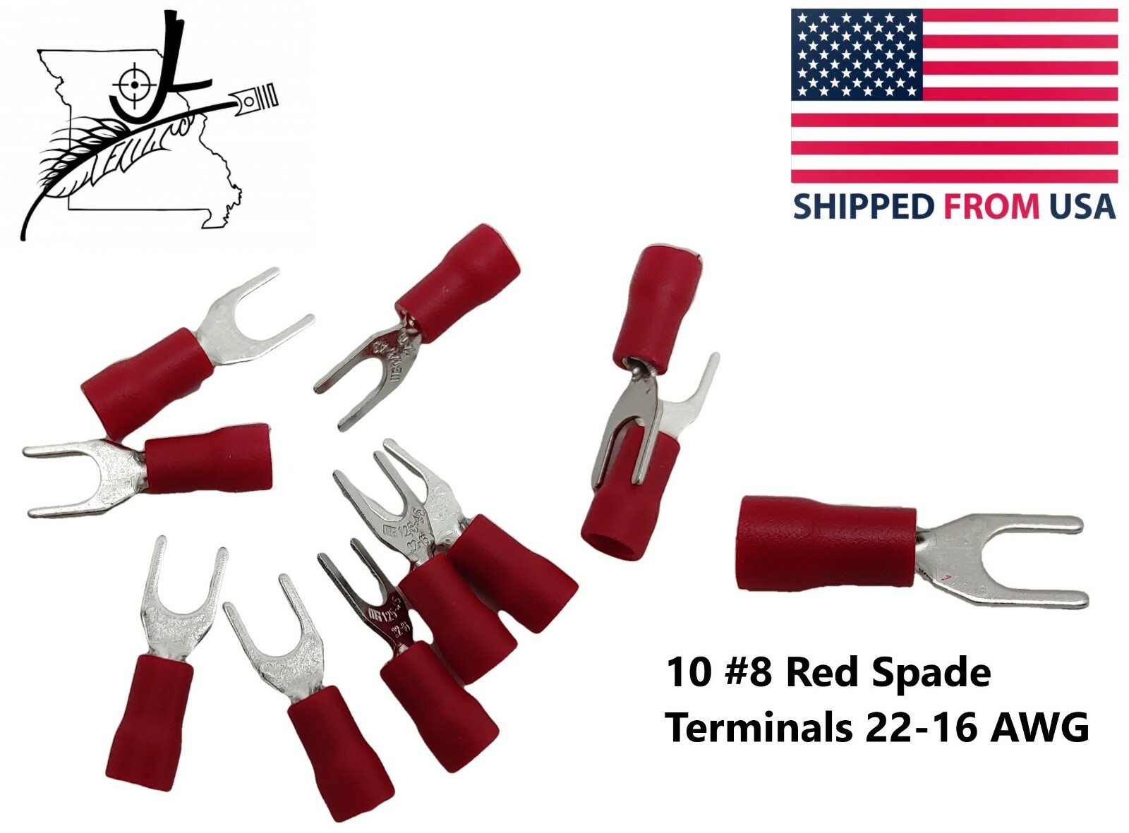 10x #8 Red Spade Terminal 22-16 AWG Wire Electrical Connector Fork End Crimp On