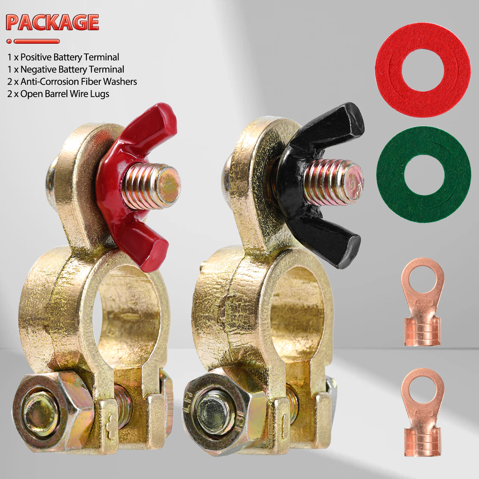 2x Solid Brass Battery Terminal Connector Top Post End Clamps for Car Marine.
