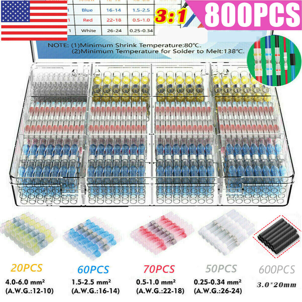 800pcs Waterproof Heat Shrink Wire Connectors Terminals Solder Seal Sleeve