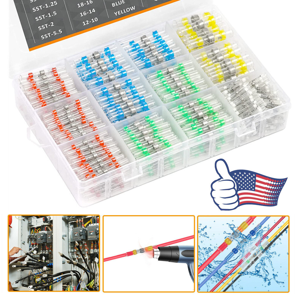 340Pcs Waterproof Heat Shrink Solder Seal Sleeve Butt Terminals Wire Connectors
