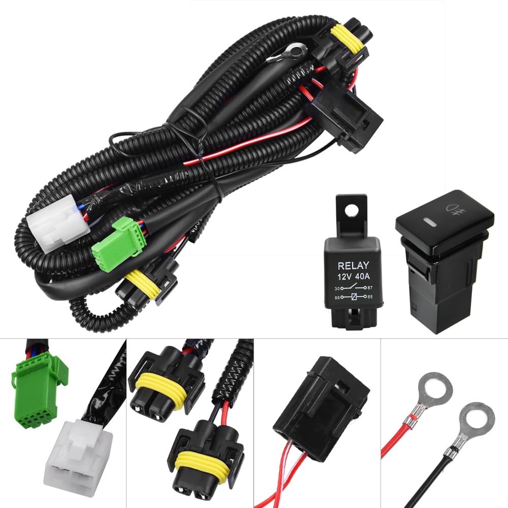 H11 H9 880 881 Fog Light Wiring Harness 40A Relay Switch Kit LED HID