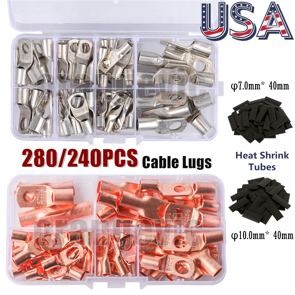 280PCS Copper Wire Ring Terminal Lug Bare SC Battery Welding Crimp Connectors