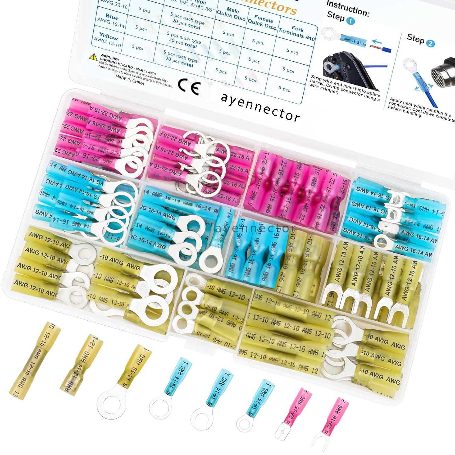 120PCS HWaterproof Wire Connectors Heat Shrink Marine Automotive Terminals kit