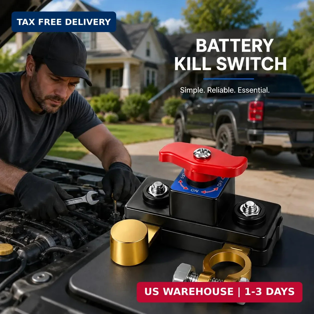 Battery Disconnect Switch 300A Continuous 1000A Peak, 12V-24V Pure Copper Batter