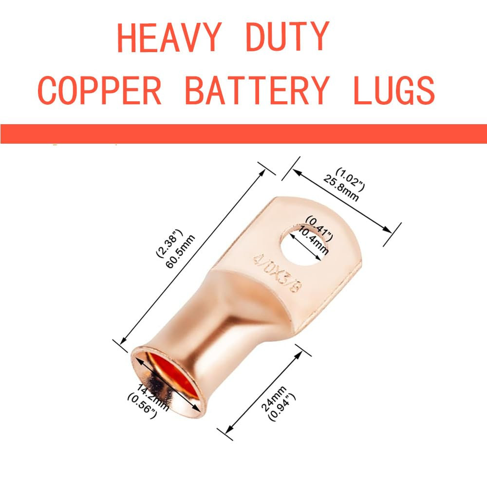 10Pcs 4/0 AWG 3/8″ Stud Copper Ring Terminals Battery Cable Ends Wire Lugs 4/0