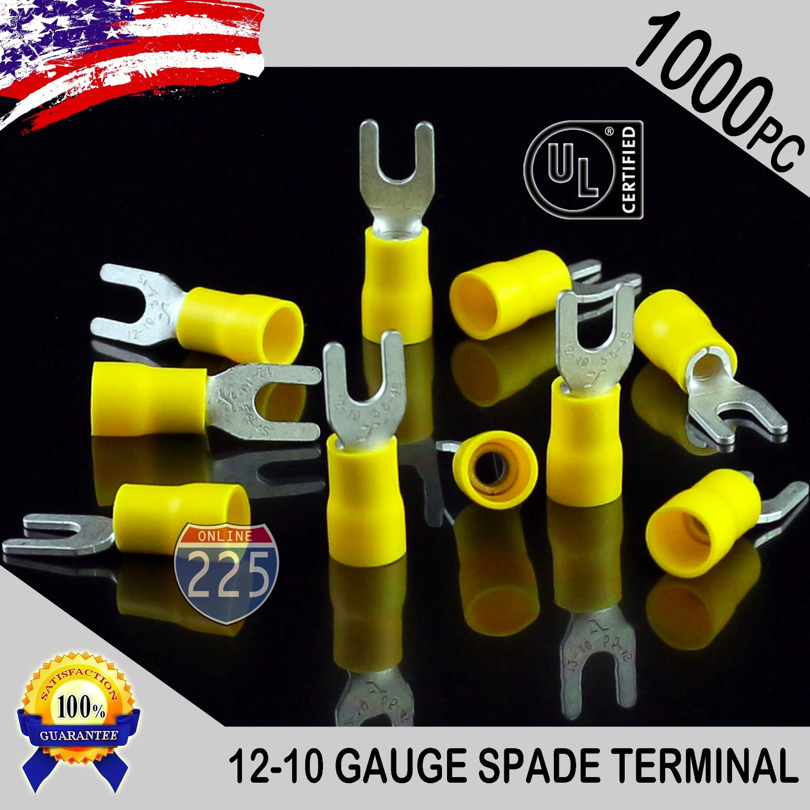 1000 Pack 12-10 Gauge Vinyl Spade Fork Crimp Terminals #8 Stud Tin Copper Core