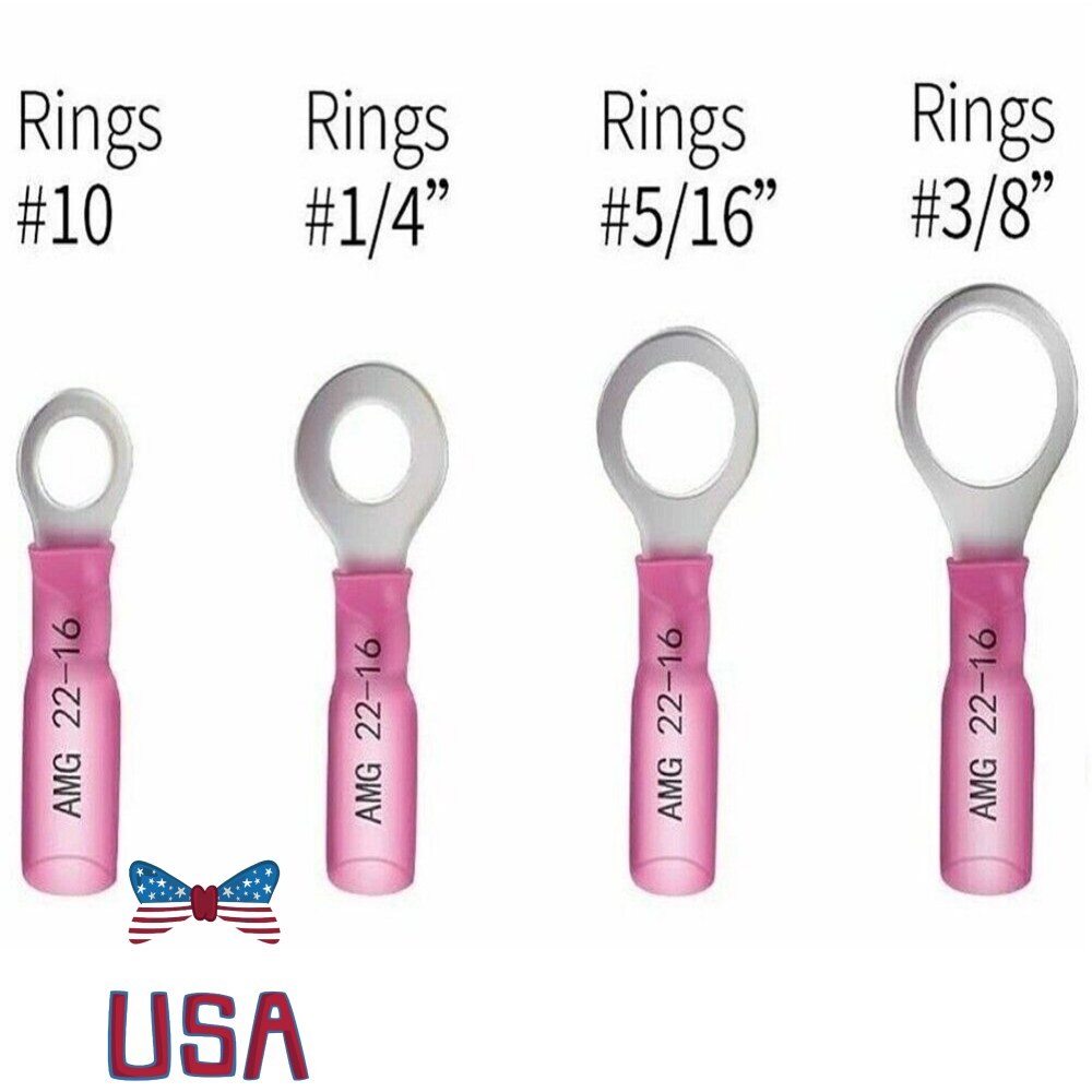 Waterproof Wire Crimp Connectors Heat Shrink Ring Terminals 22-16 AWG 200-50PCS