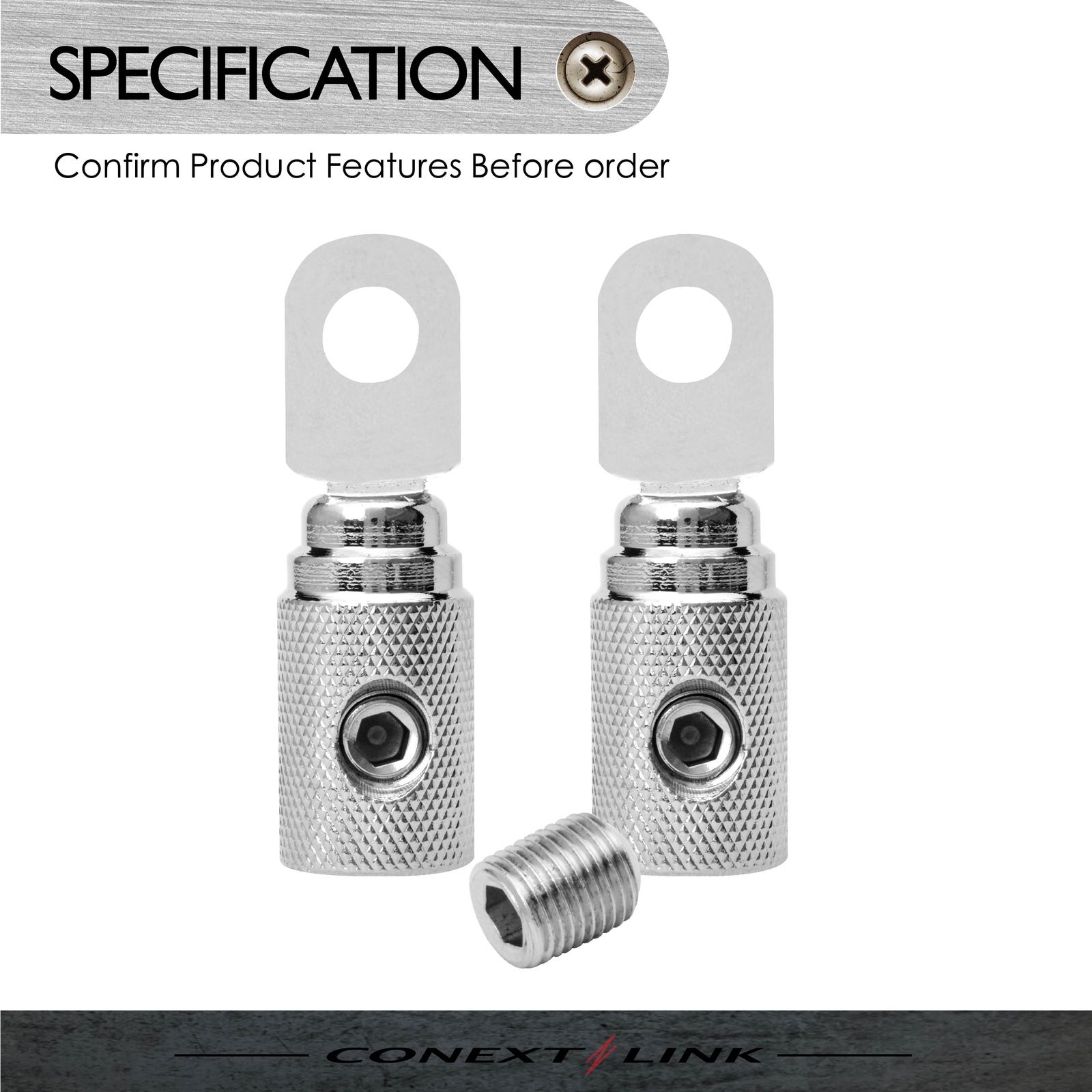 2 Set Screw Power Ring Terminal 4GA AWG Gauge 5/16″ 8mm Hole Brass Nickel Ground