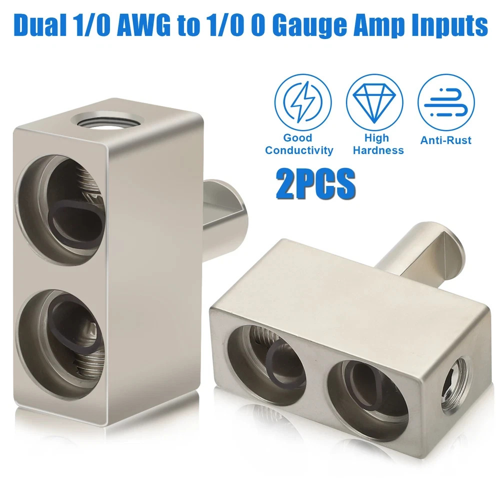 2PCS Dual 1/0 AWG to 1/0 Amp Input Reducer Car Audio Power Ground Wire Adapter