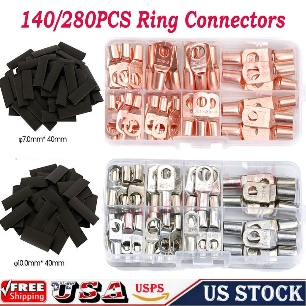 280Pcs Battery Cable Lug Terminals Copper Ring Crimp Electrical Wire Connectors