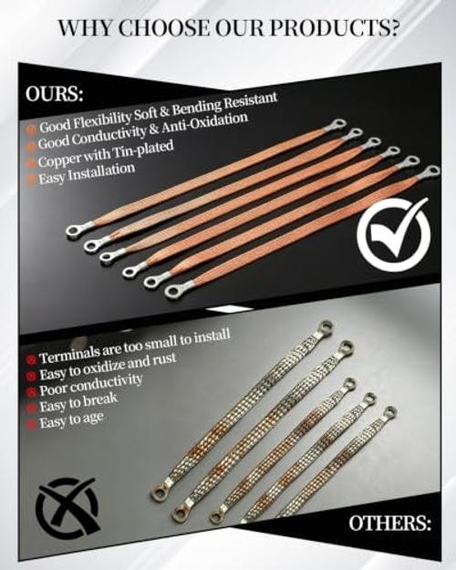 PCS Ground Straps, 10/Inch Universal 10 Inch+12 Inch (Copper Braided) 12