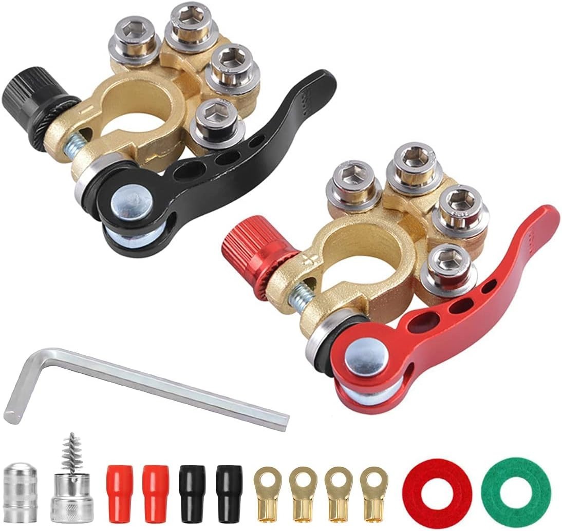 2-Pack High-Quality 4-Way Quick Disconnect Car Battery Terminals for SAE/JIS