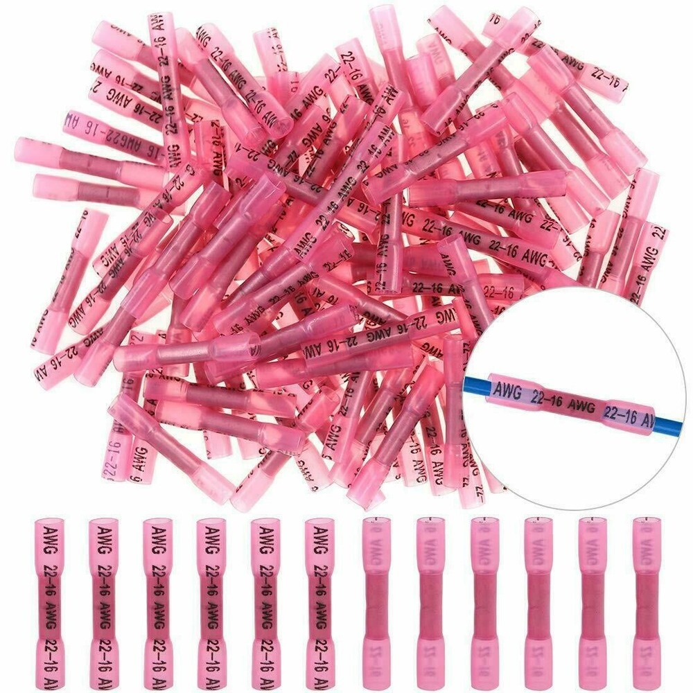 500/300Pcs 22-10AWG Heat Shrink Butt Wire Splice Connectors Seal Crimp Terminals