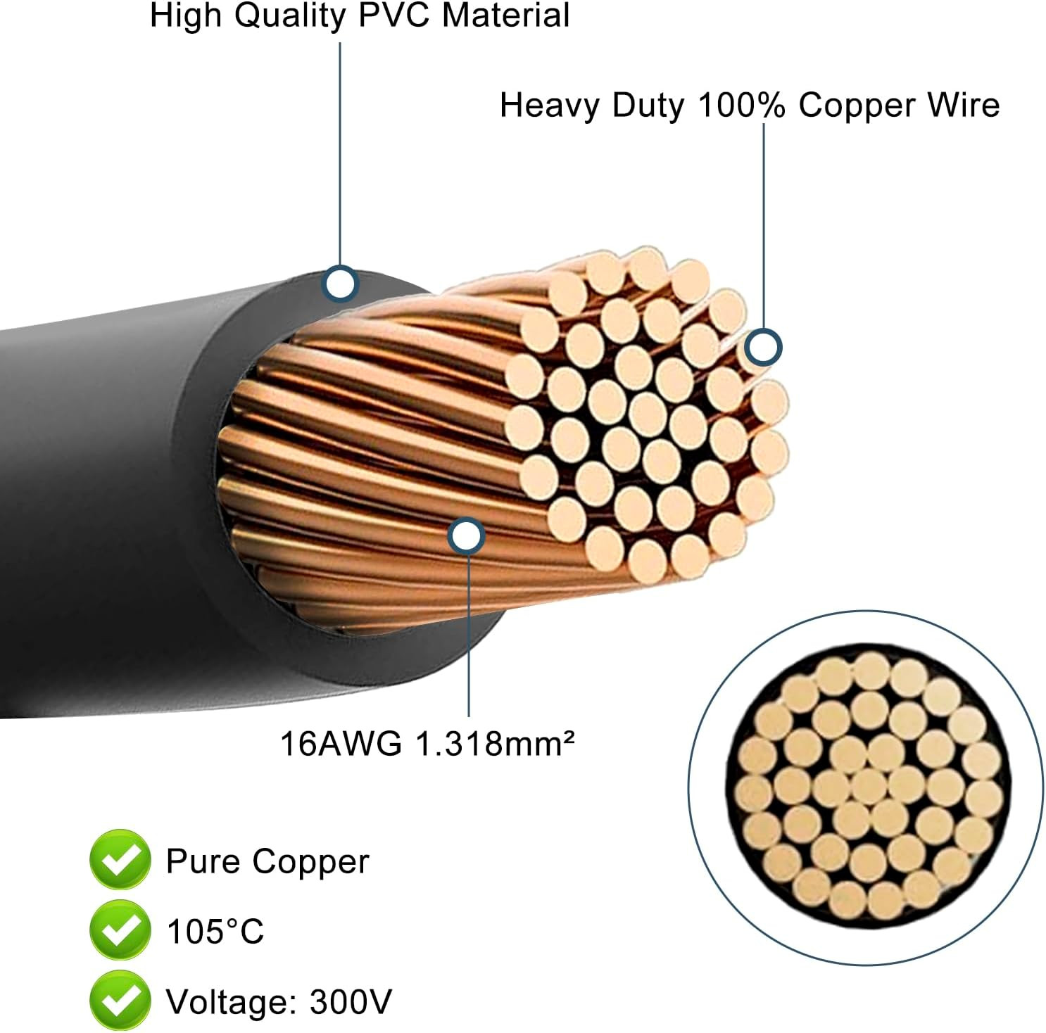 1Ft/0.3M 16AWG Copper Ring Terminal to SAE Harness Quick Connect/Disconnect Adap