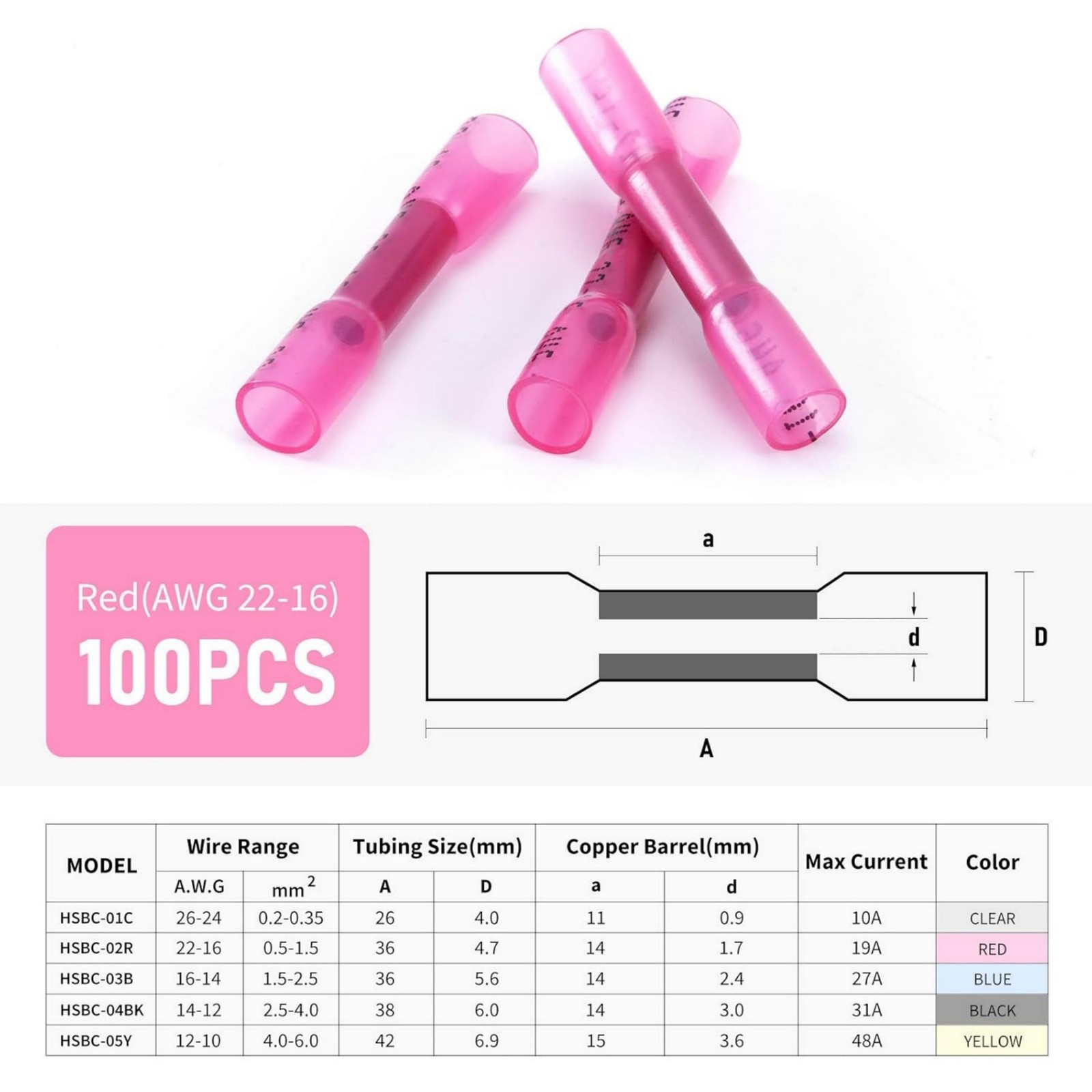 3:1 Heat Shrink Wire Connectors -60°F-260°F Temp Range 500PCS Tin-Plated Copper
