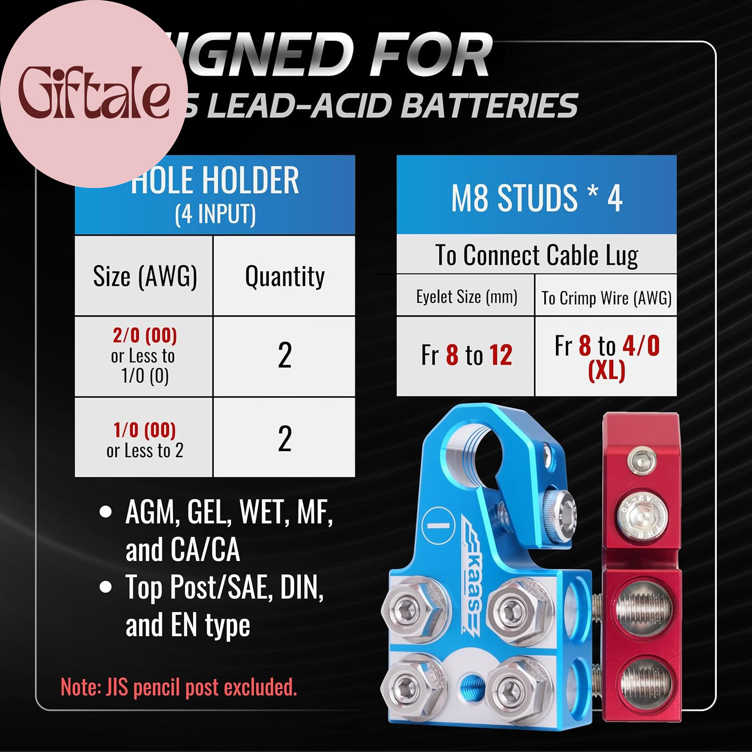 8-Way Lead Acid Battery Terminal Connector, Positive and Negative Set, Battery P