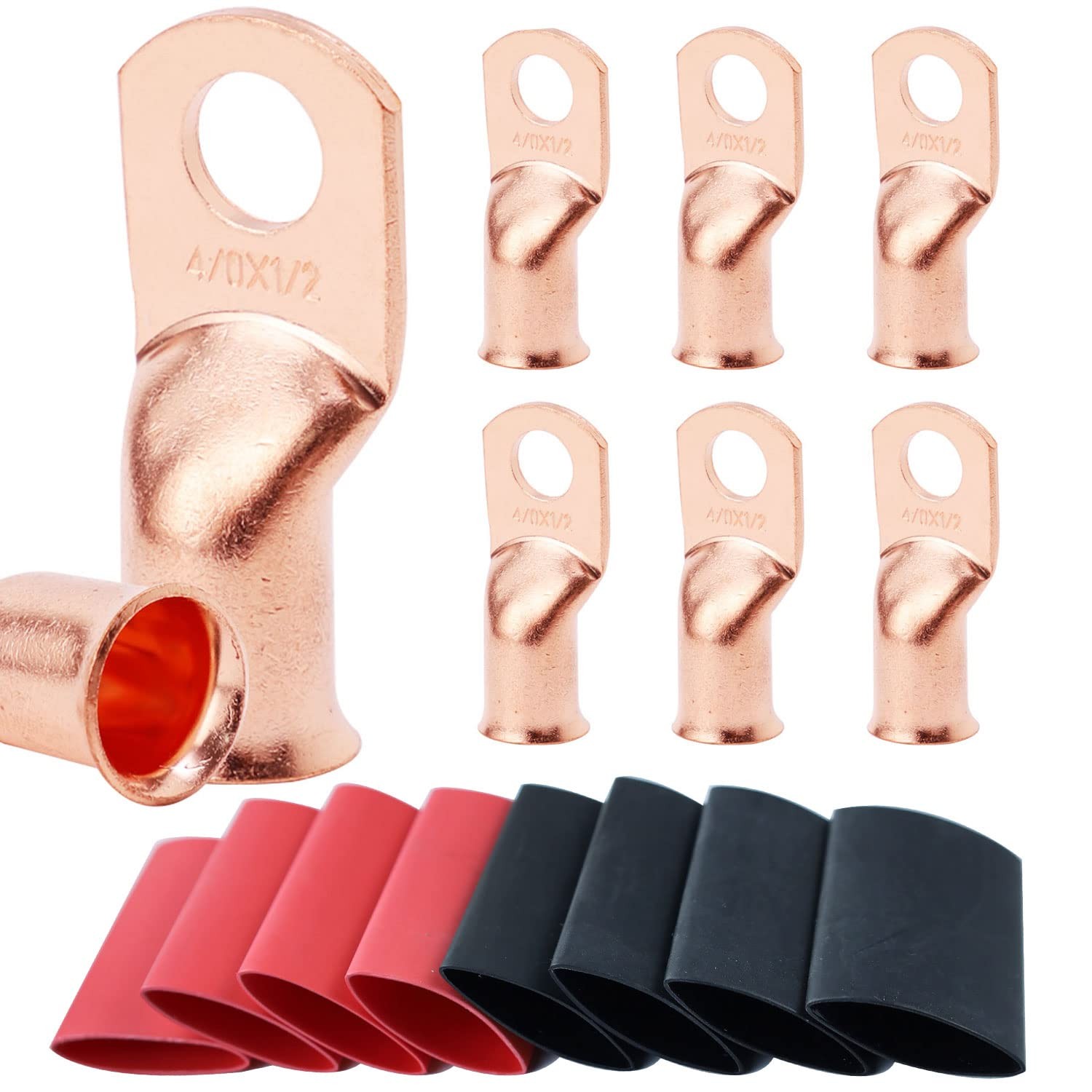 8pcs Copper Ring Terminals Heavy Duty 4/0 Awg 1/2″ M12 Cable Lugs for Battery