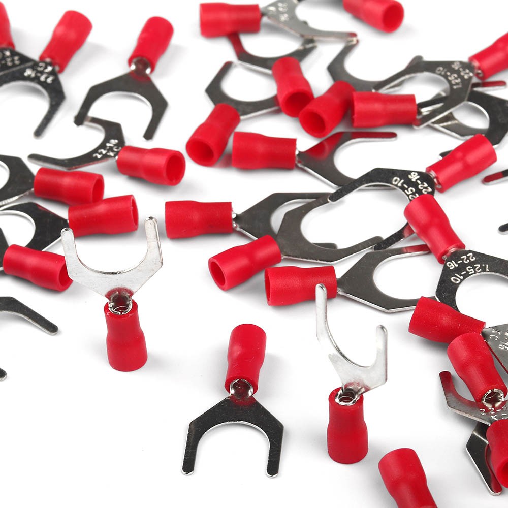 100PCS Red 22-16 AWG Insulated Crimp Spade Fork U Terminal Connectors SV1.25-10