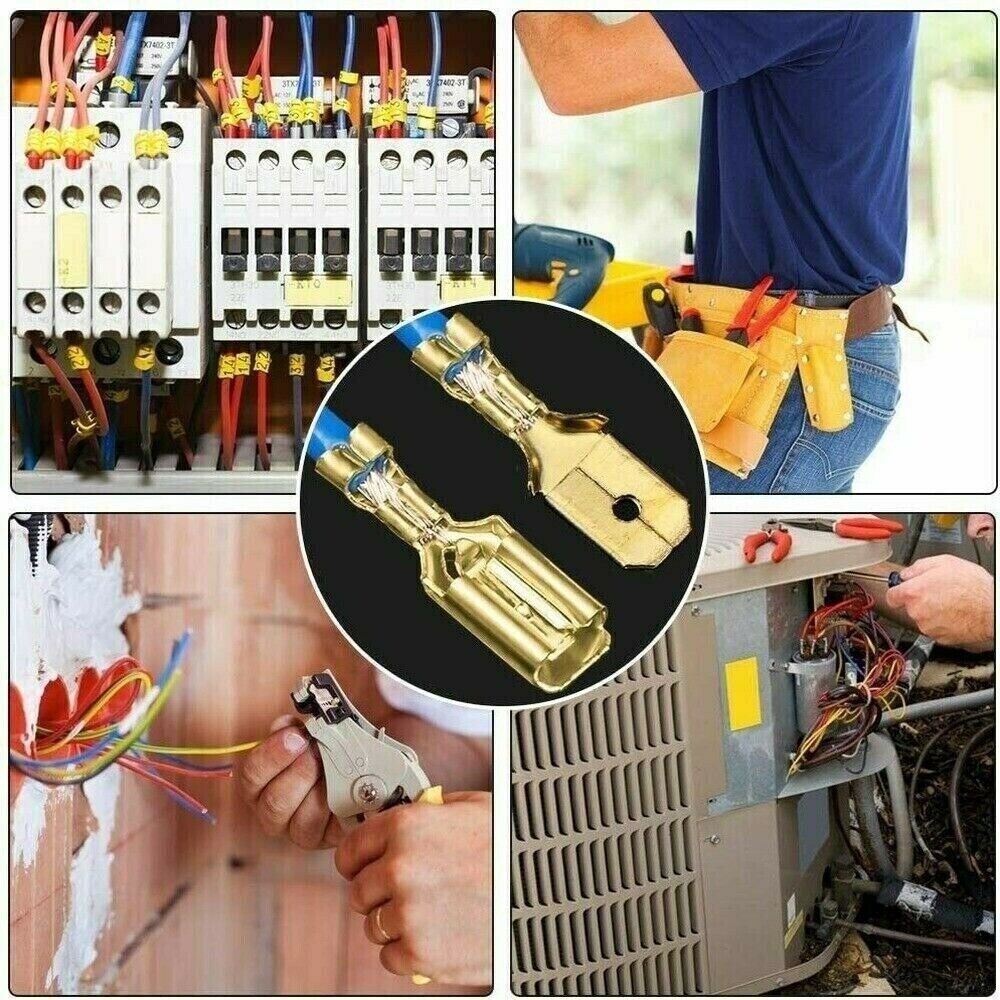 450PCS Electrical Crimp Brass Female Spade Terminals Connector Insulating Sleeve