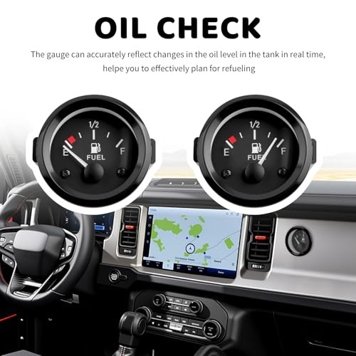 2 Inch 52mm Fuel Gauge for Car with E-1/2-F Pointer Dash,12V Gas Gauge Kit