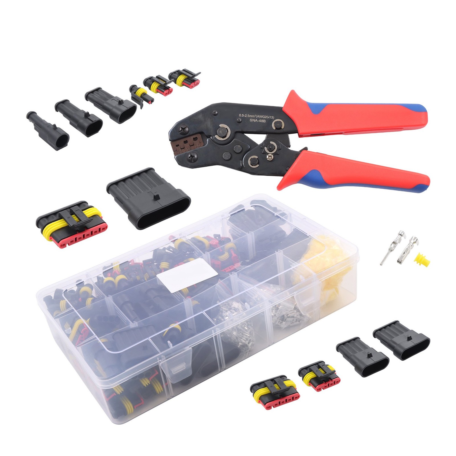 800Pack 50Sets Waterproof Auto Wire Connectors 1-6Pin with Ratchet Crimping Tool