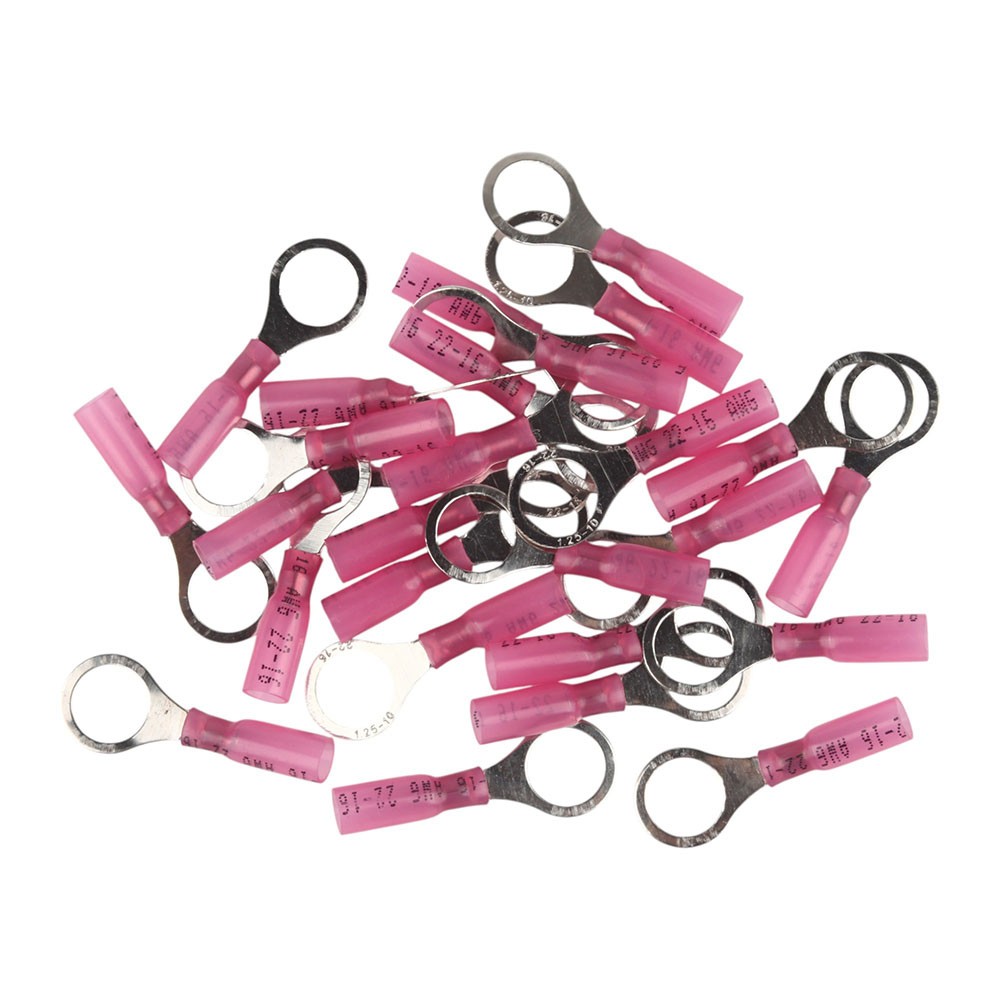 Red Heat Shrink Marine Grade 3/8″ Ring Crimp Connector Terminals 22-16 AWG 50PCS