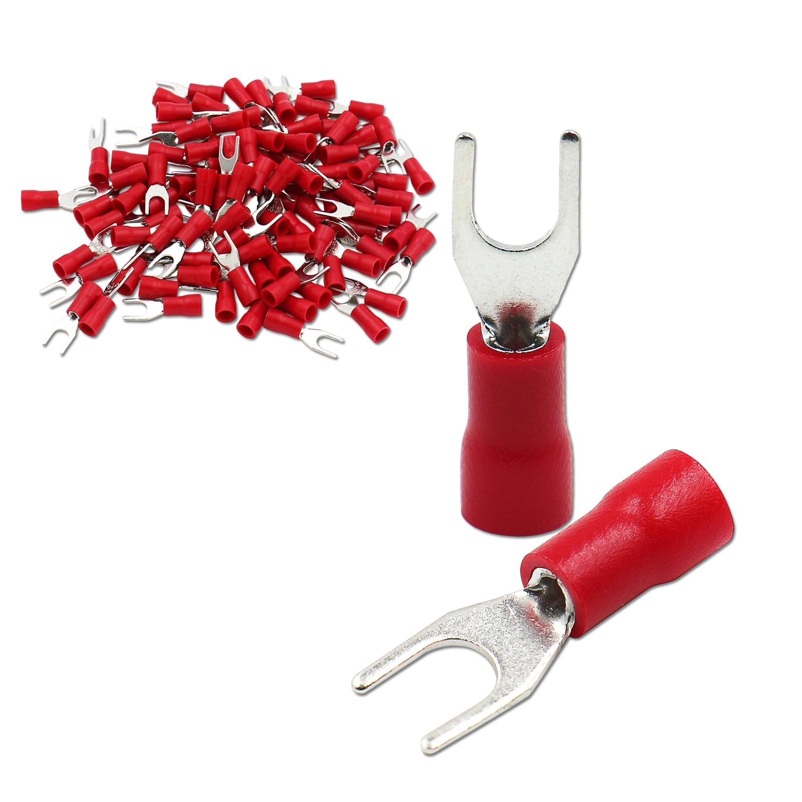 #4 Stud Fork Spade Terminal Connectors 2216 AWG Insulated Crimp 100 PCS