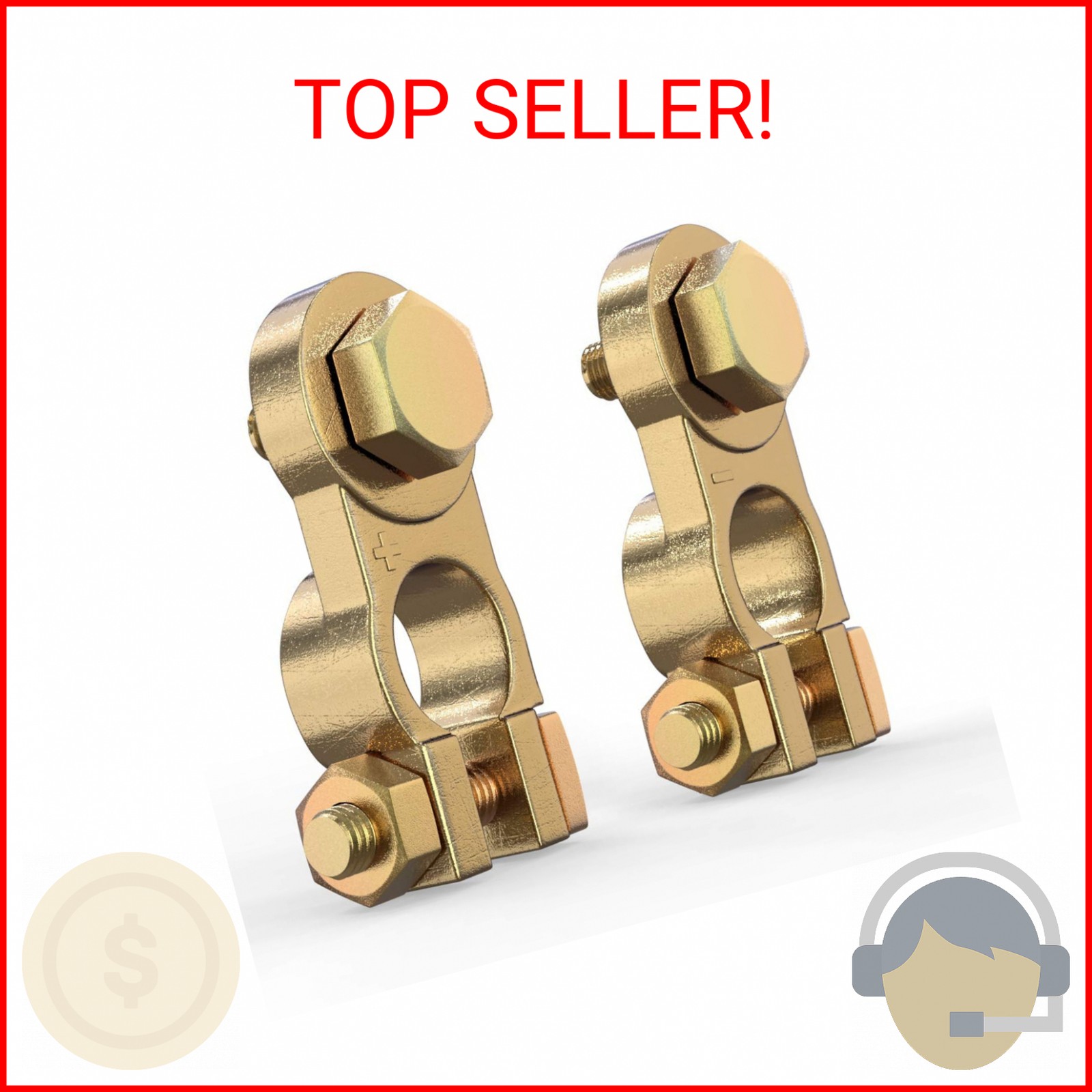 2Pcs Solid Brass Battery Terminal Connectors, Heavy Duty Thickened Copper Alloy