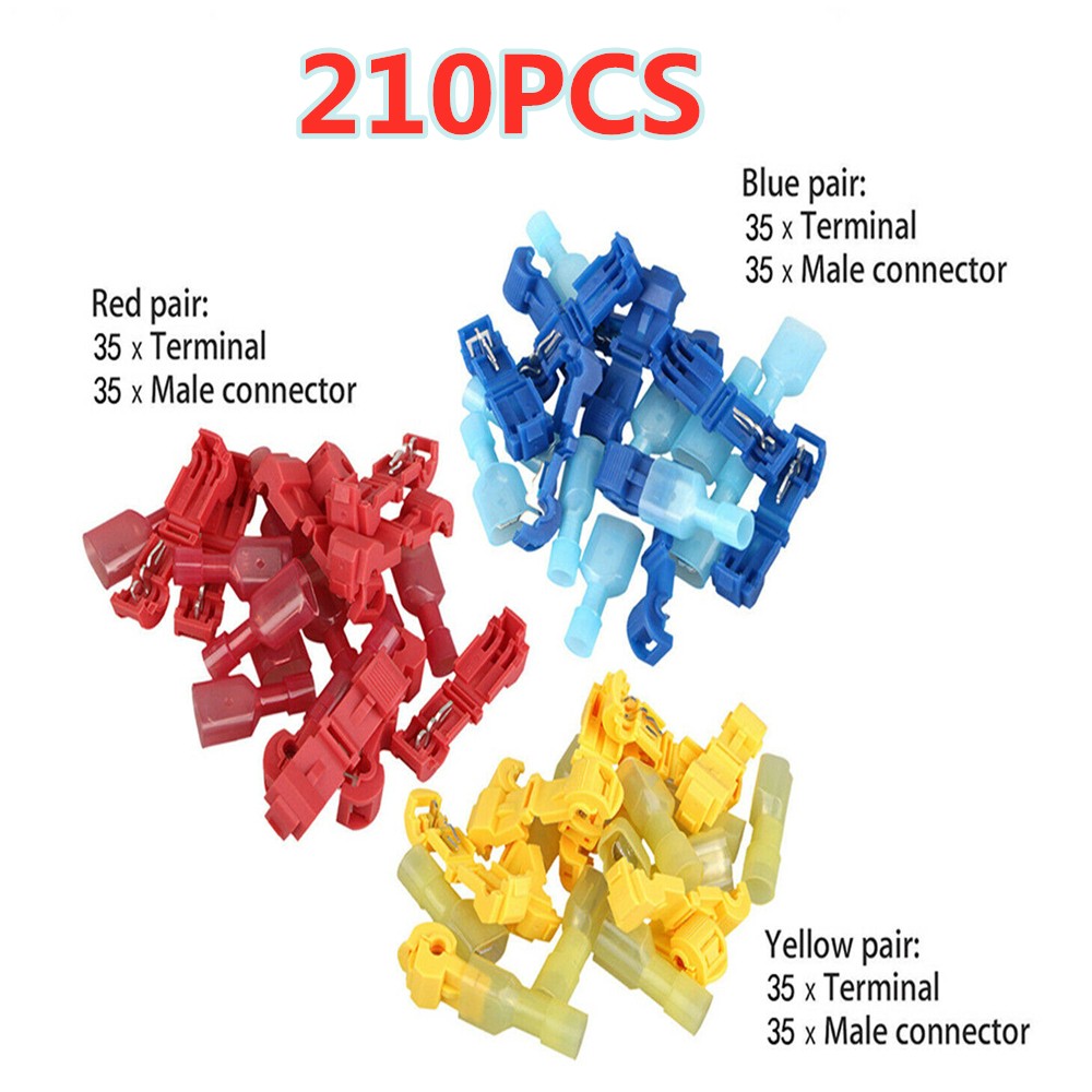 210ppcs T-Taps Wire Connectors Quick Splice Terminals Insulated Crimp Cable Kits